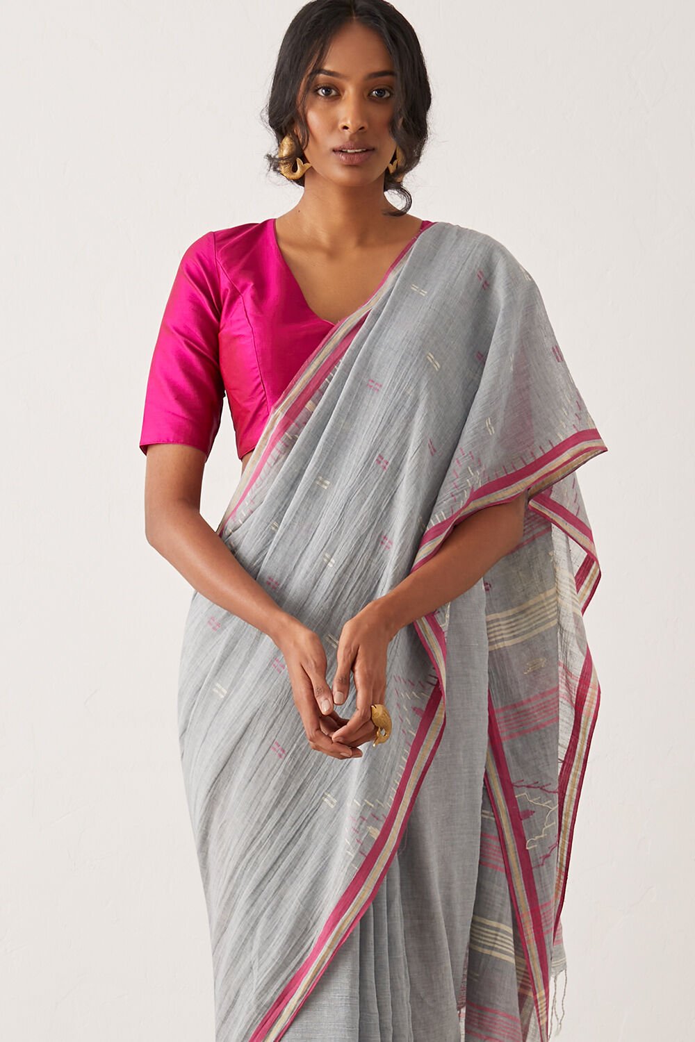 Green Pure Cotton Jamdani Saree image number null