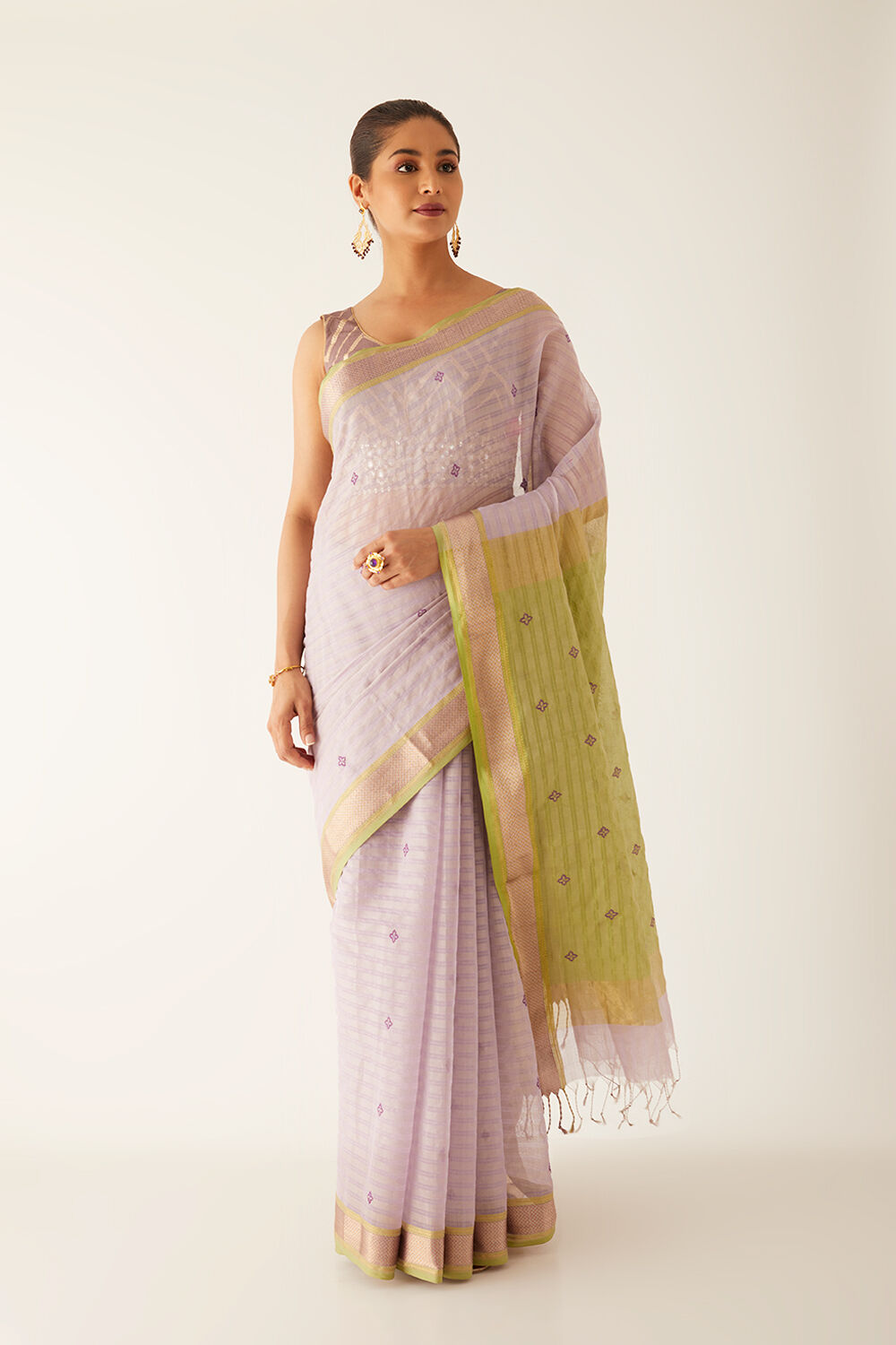 Purple Pure Cotton Tissue Maheshwari Saree image number null