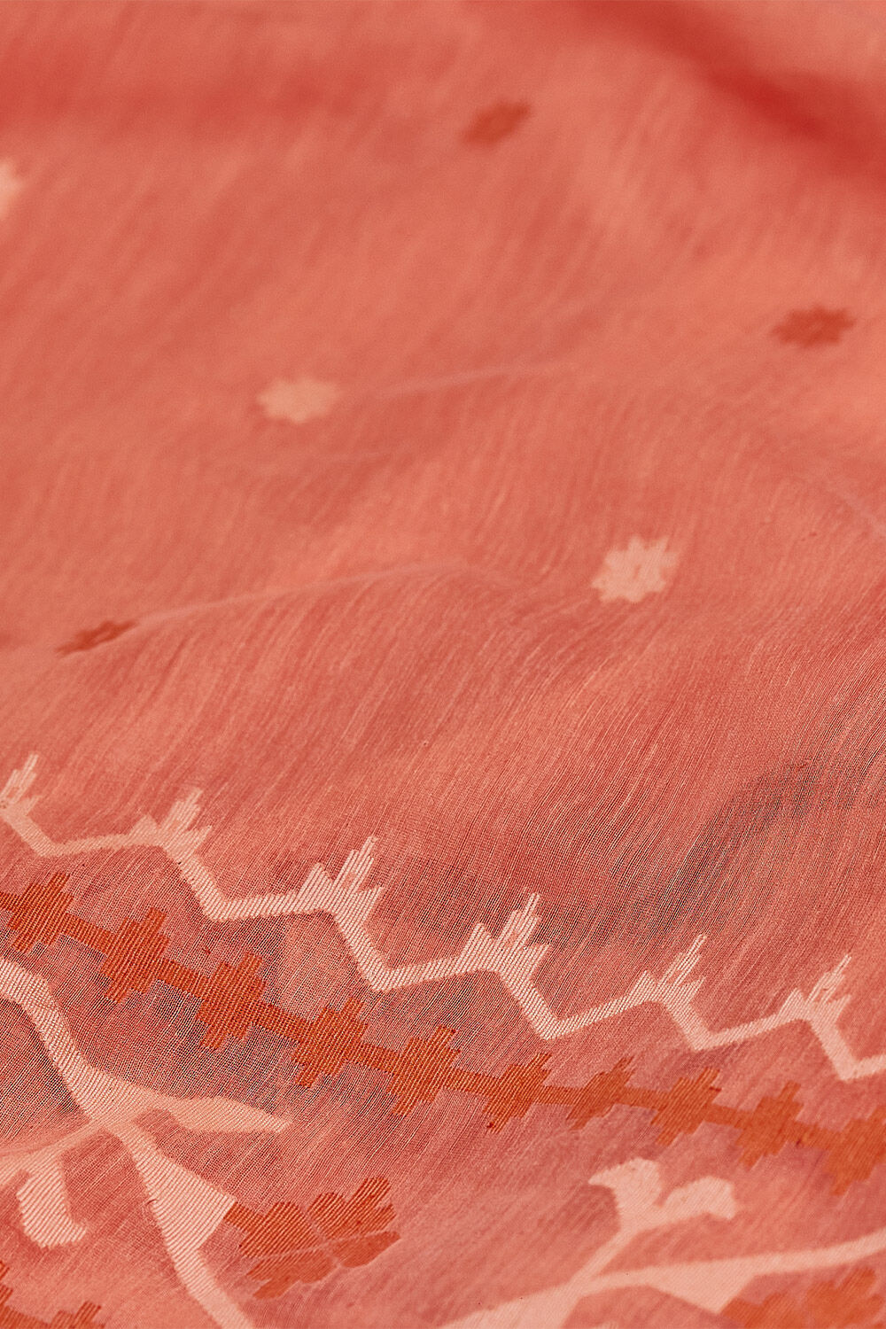 Light Orange Silk Khadi Cotton Bengal Jamdani Saree image number null