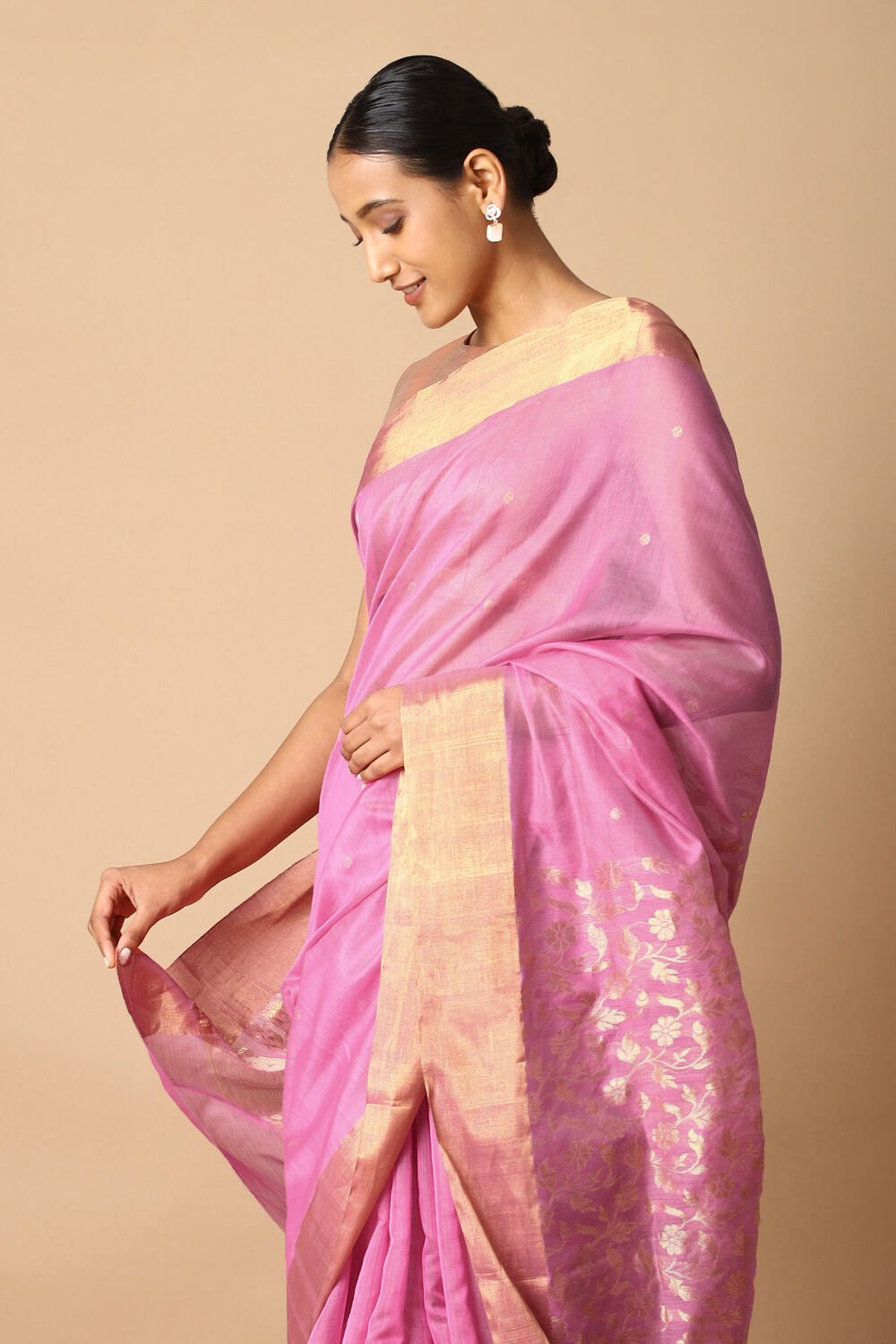 Light Pink Pure Silk Cotton Chanderi Saree image number null