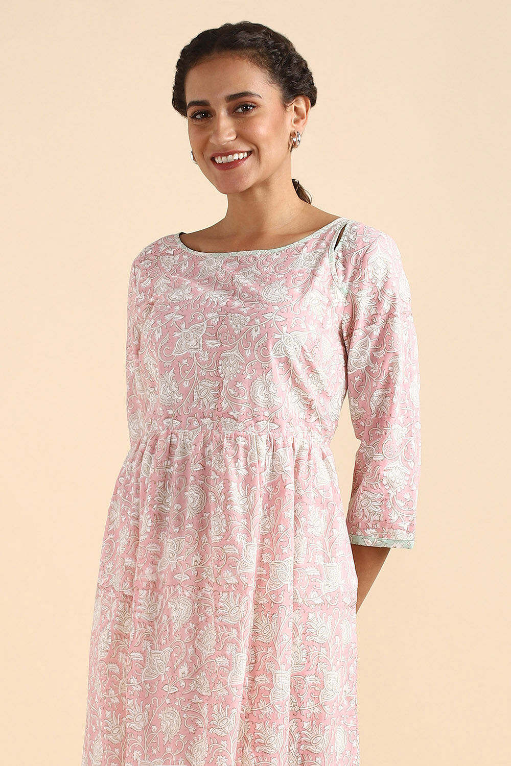Light Pink Cotton Block Printed Kurta image number null