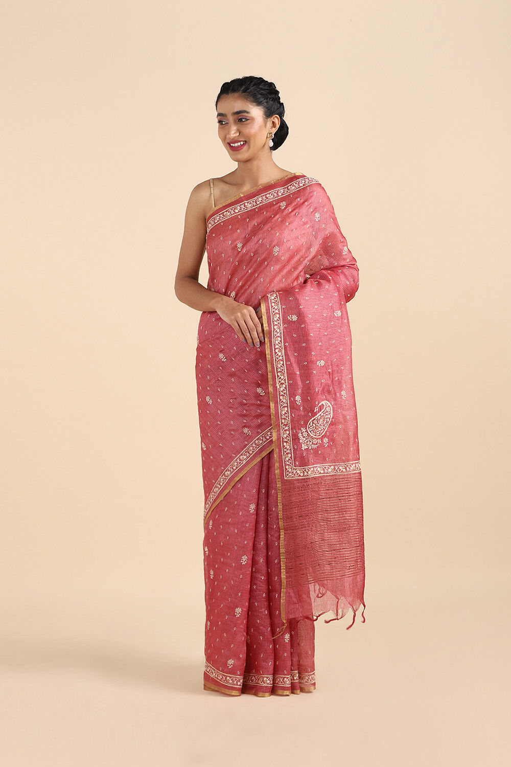 Orange Pure Tussar Embroidered Saree image number null