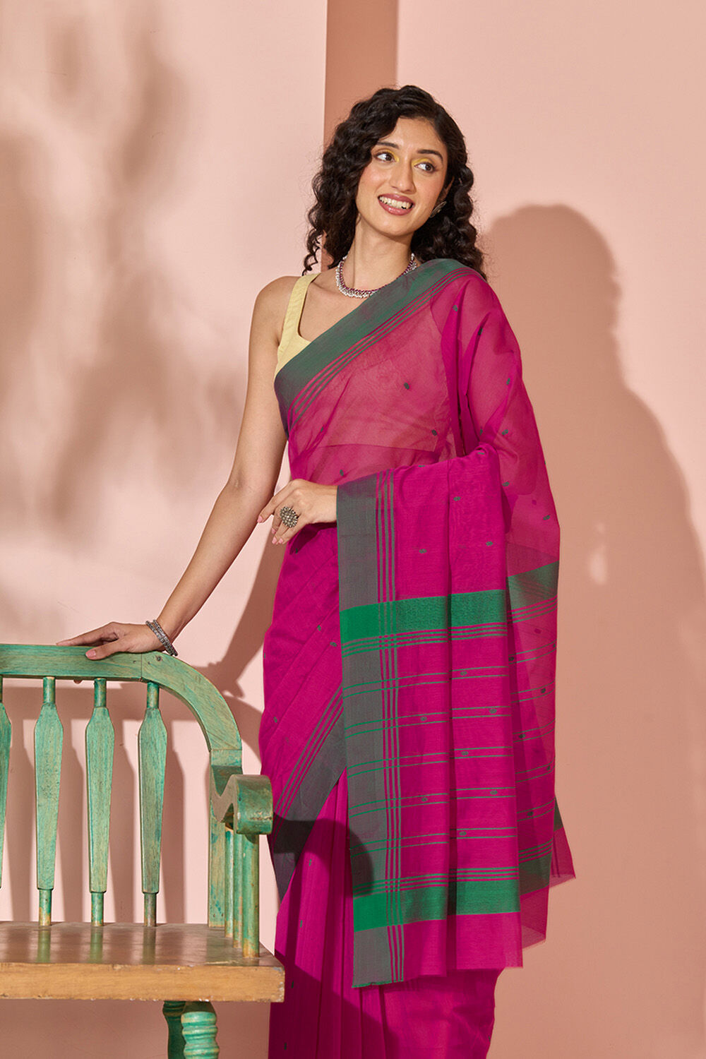 Dark Pink Woven Pure Silk Cotton Chanderi Saree image number null