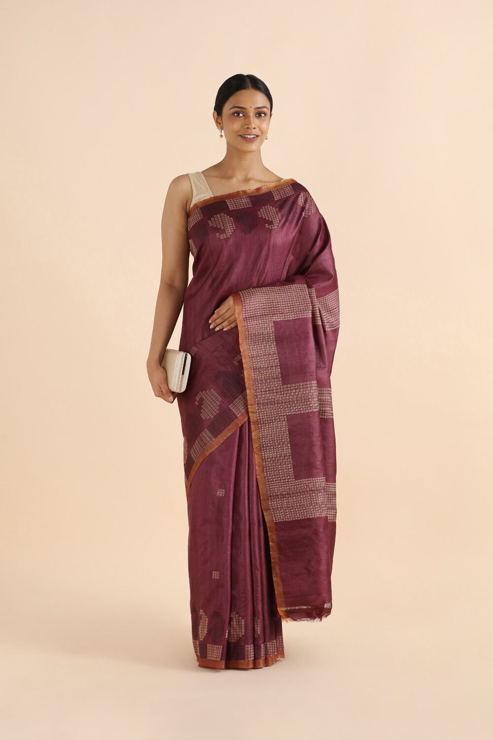 Dark Pure Red Tussar Woven Saree image number null