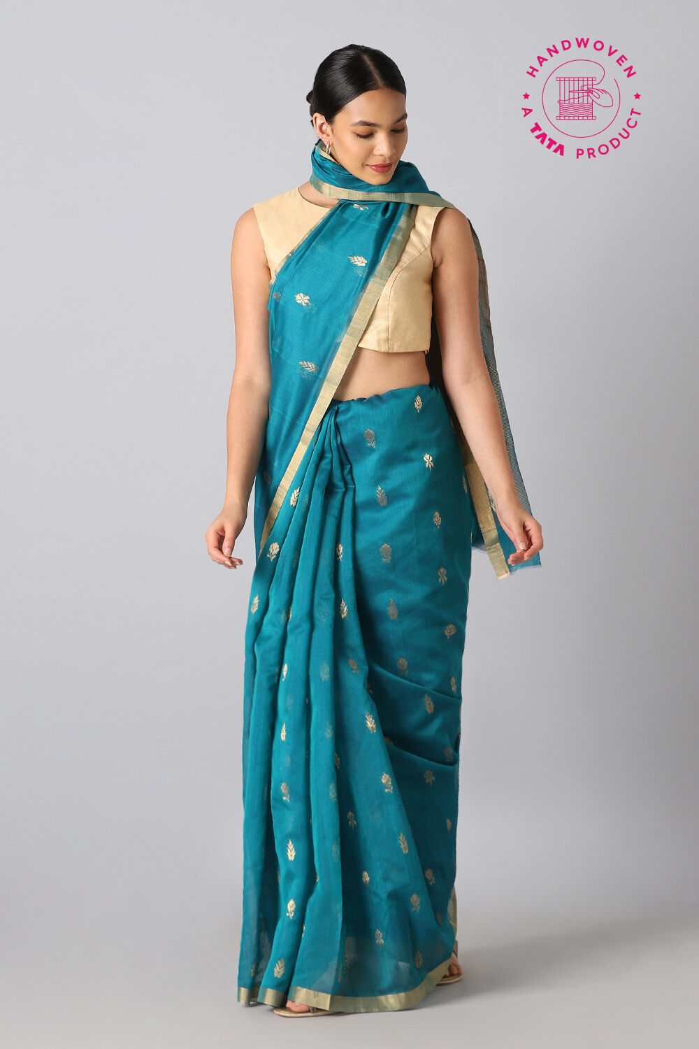 Green Pure Silk Cotton Chanderi Saree image number null