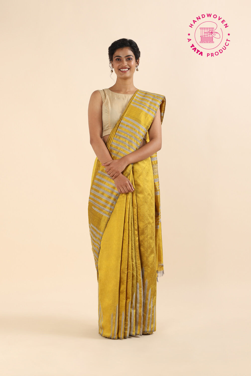 Dark Yellow Pure Silk Woven Saree image number null