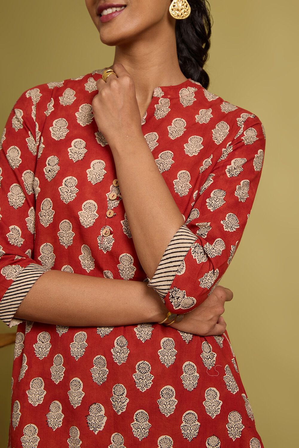 Dark Red Bagru Block Printed Pure Cotton Kurta image number null