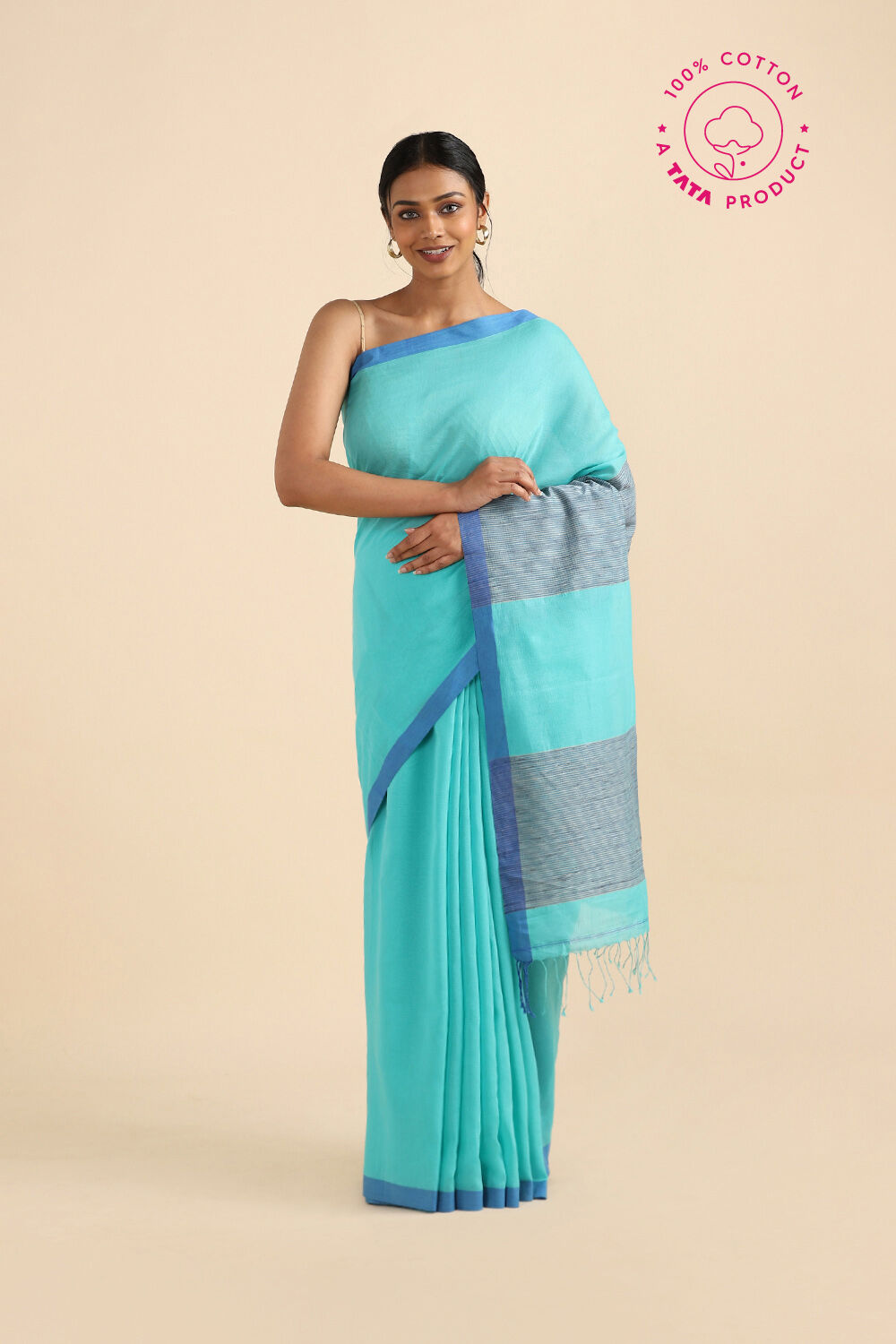 Light Blue Pure Cotton Bengal Saree image number null