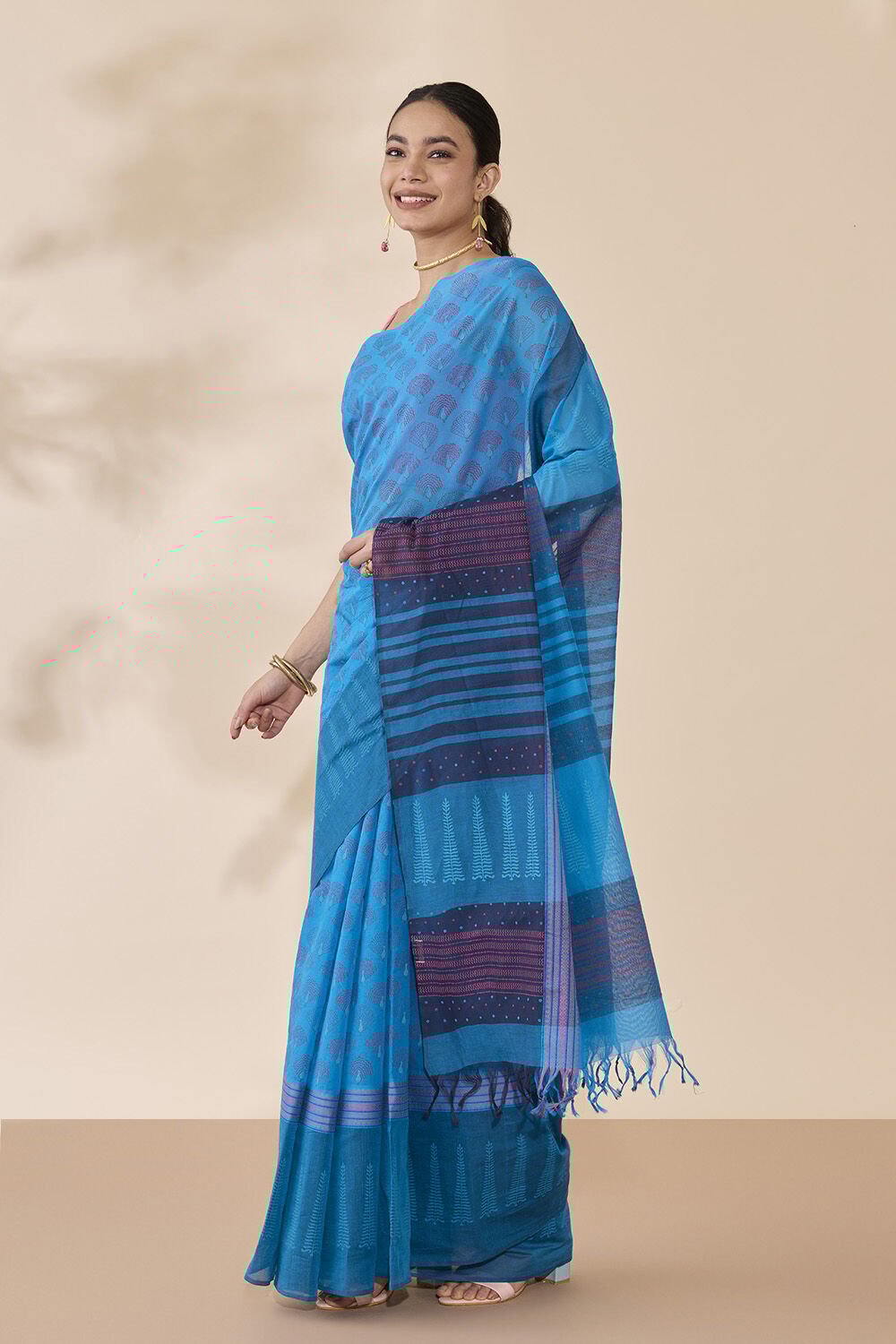 Blue Rajasthan Pure Cotton Printed Sanganeri Saree image number null