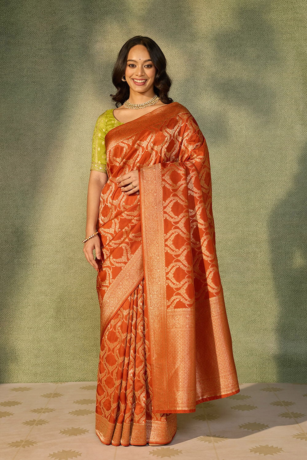 Orange Woven Pure Viscose Saree image number null