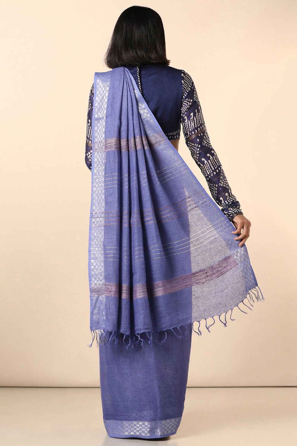 Blue Pure Linen Bhagalpuri Saree image number null