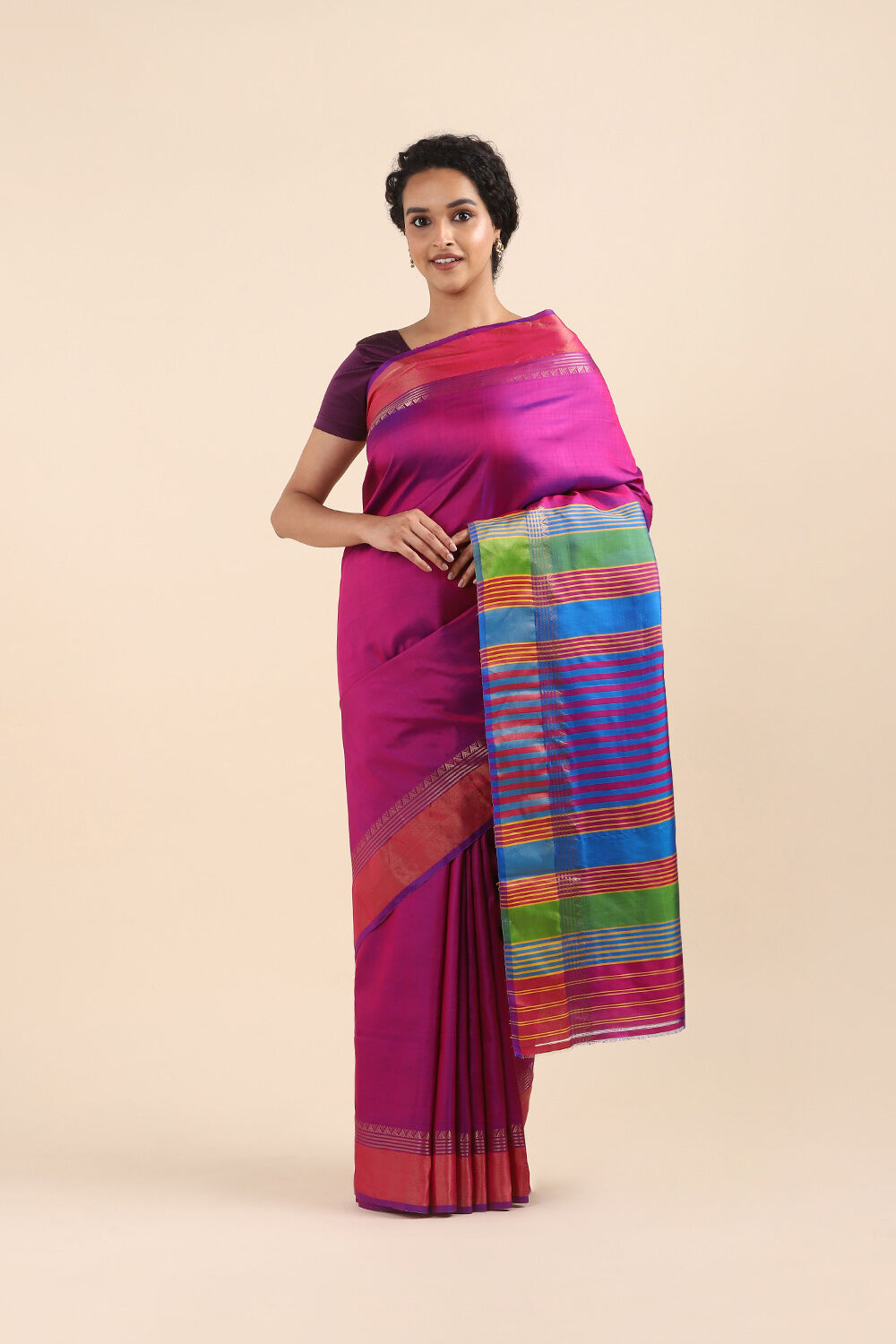 Dark Pure Pink Silk Woven Saree image number null