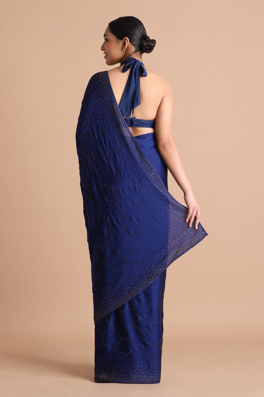 Dark Pure Blue Embroidered Saree image number null