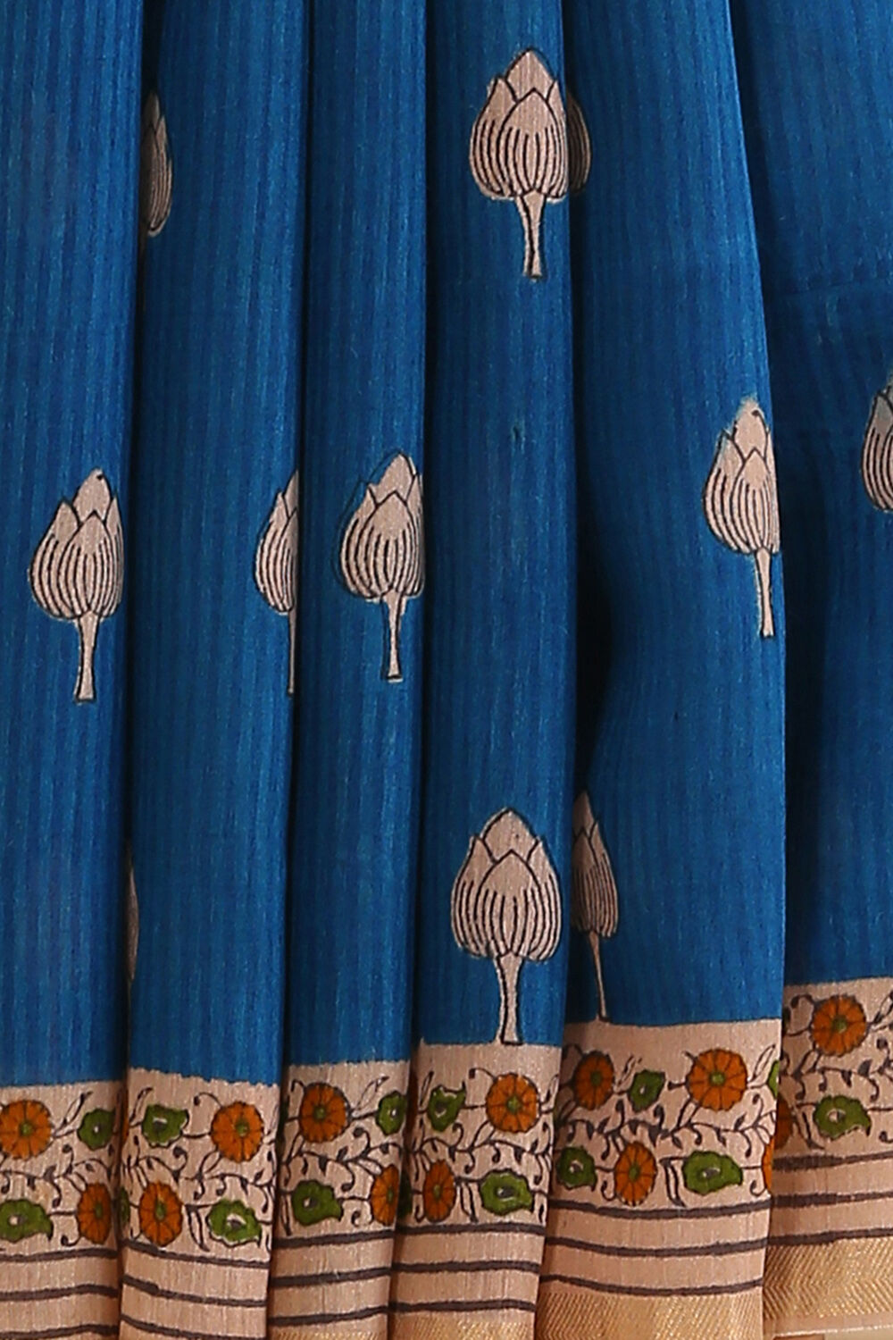 Blue Hand Blockprinted Pure Tussar Vanya Saree image number null