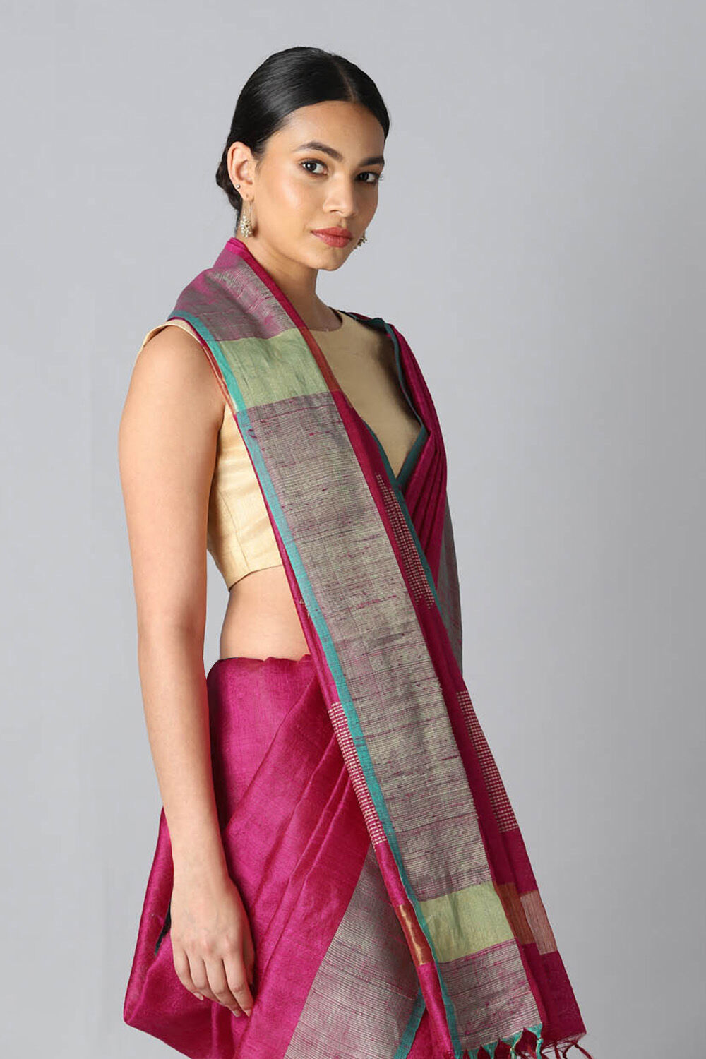 Dark Pink Pure Tussar Silk Bhagalpuri Saree image number null