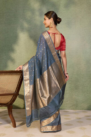 Grey Silk Viscose Cutwork Banaras  Saree thumbnail image number null
