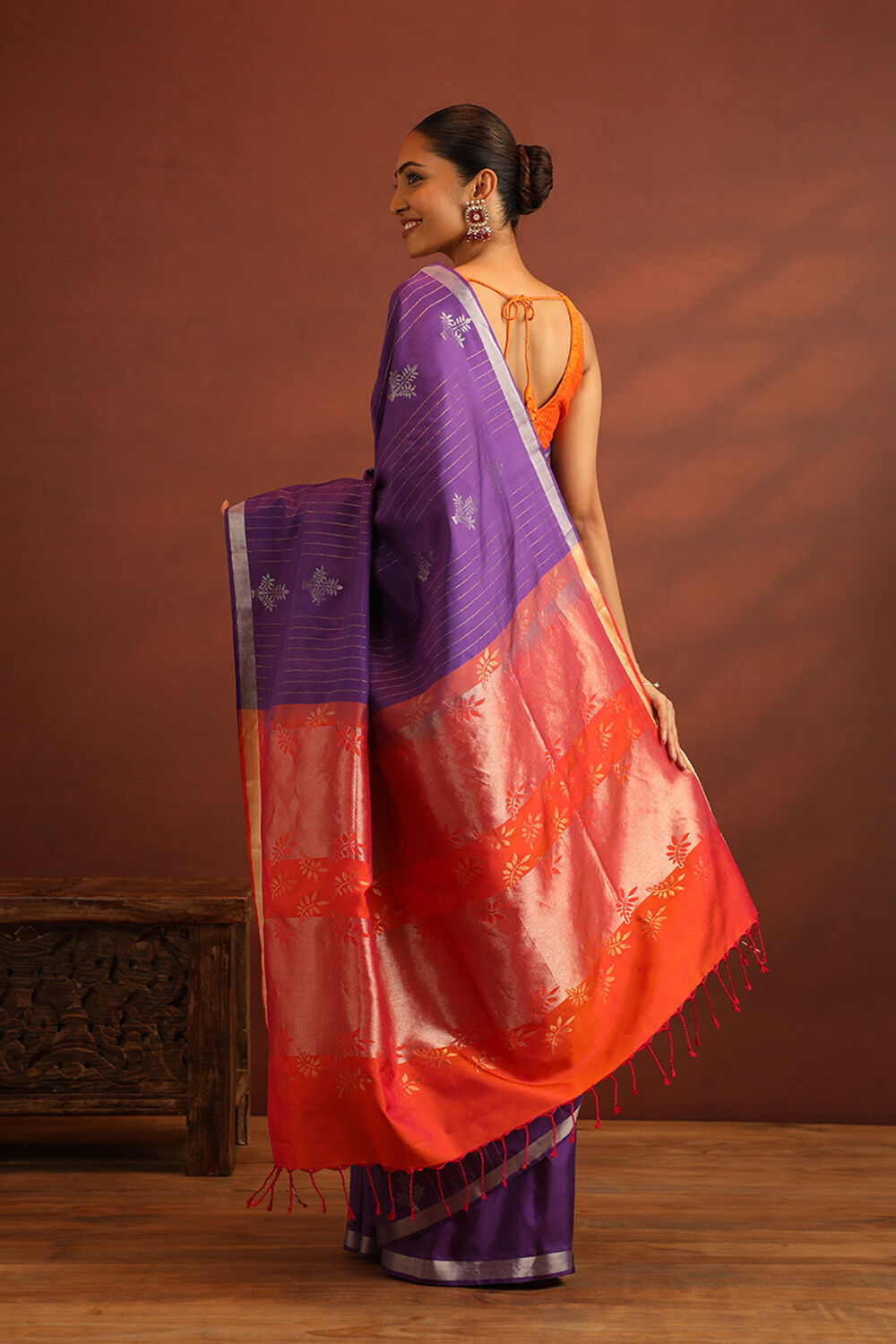 Dark Violet Woven Pure Soft Silk Saree image number null
