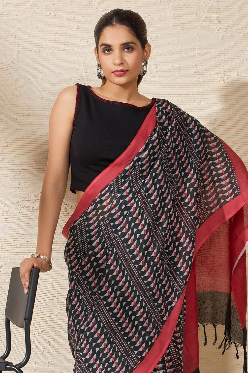Black Cotton Knit Blouse image number null