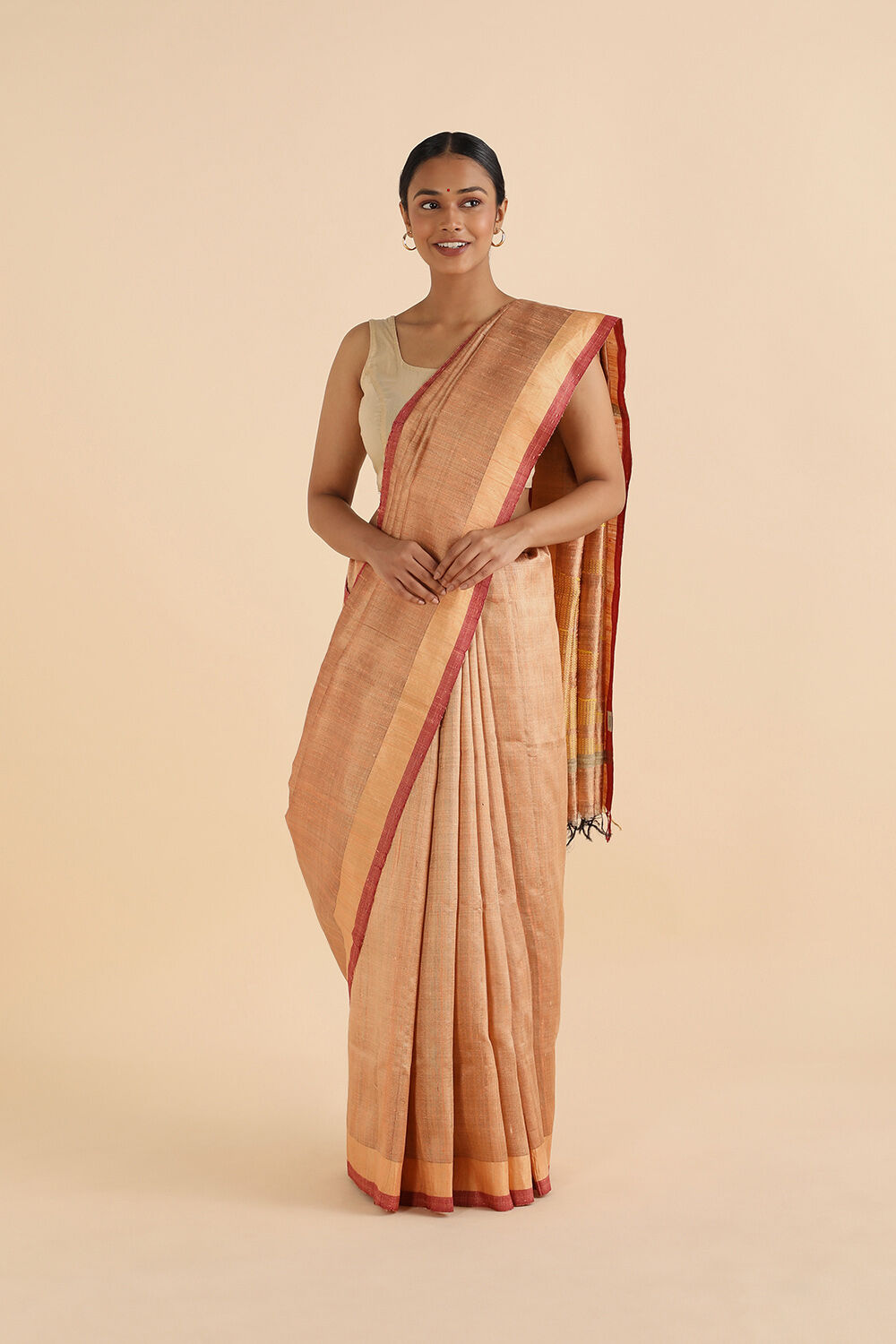 Orange Pure Tussar Silk Bhagalpuri Saree image number null