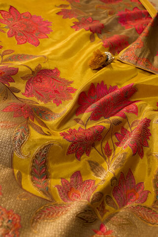 Yellow Woven Viscose Tissue Saree thumbnail image number null