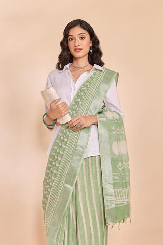 Green Bagru Viscose Cotton Dabu Block Printed Saree image number