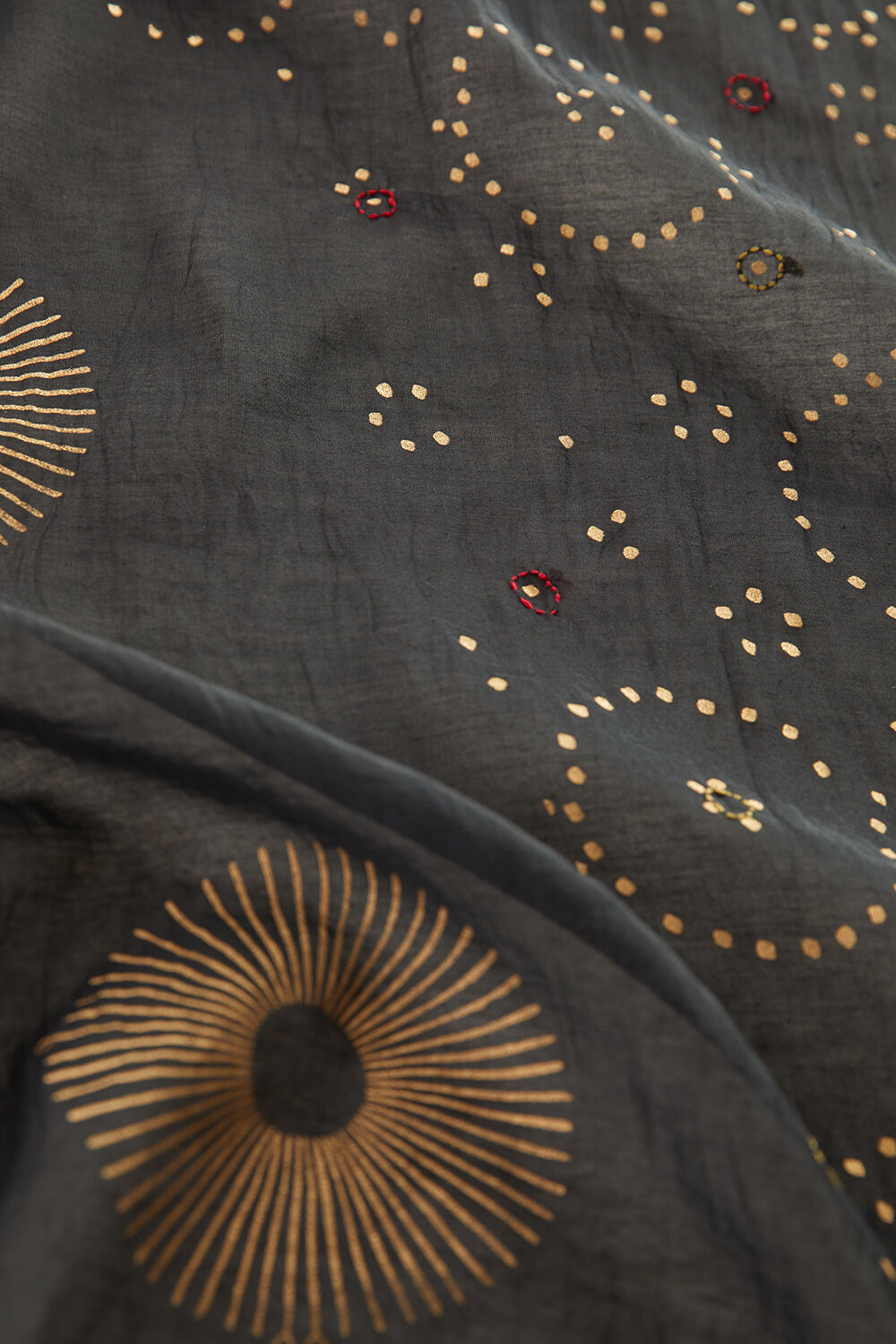 Black Block Printed Pure Silk Cotton Bengal Saree image number null