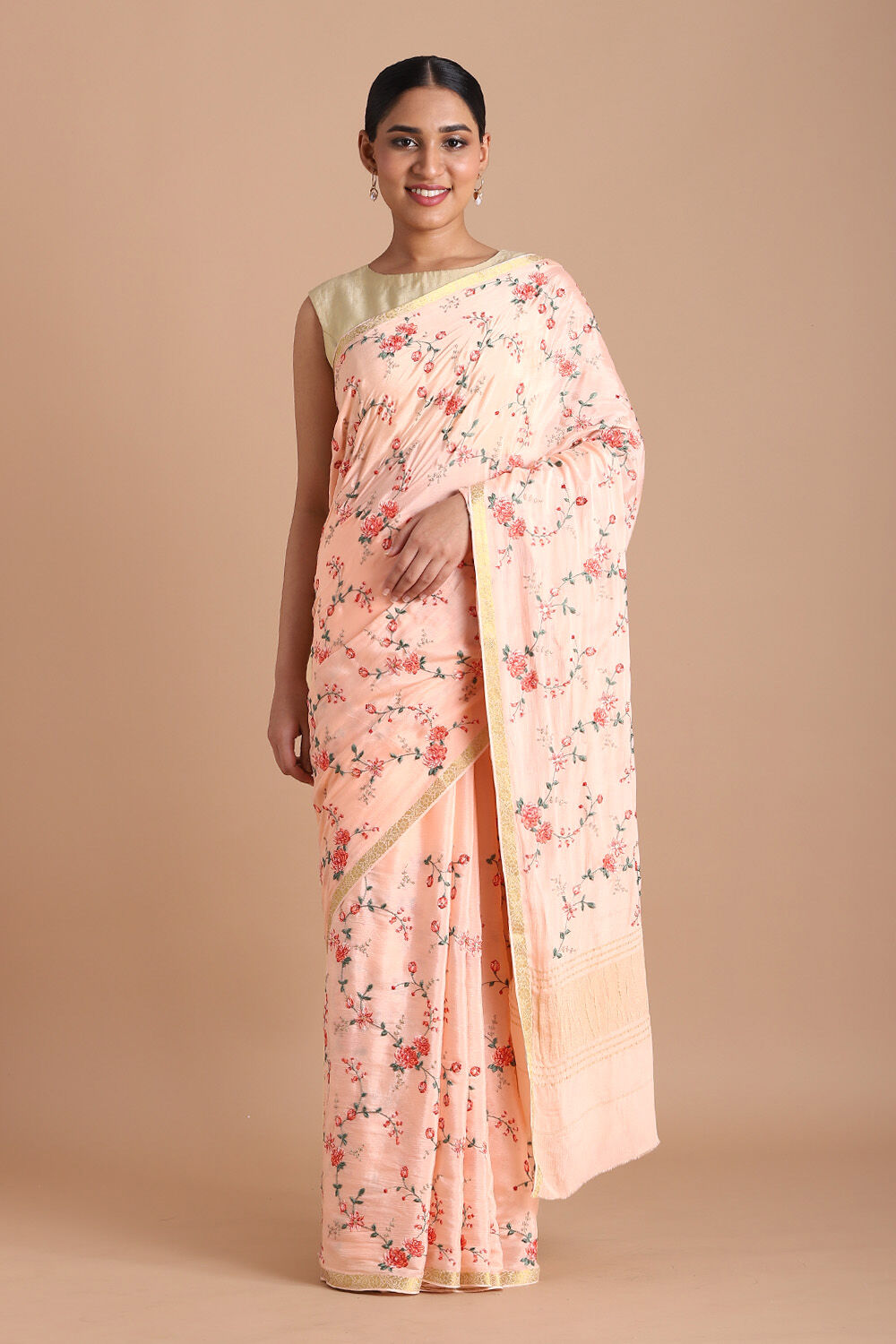 Light Pure Pink Viscose Embroidered Saree image number null