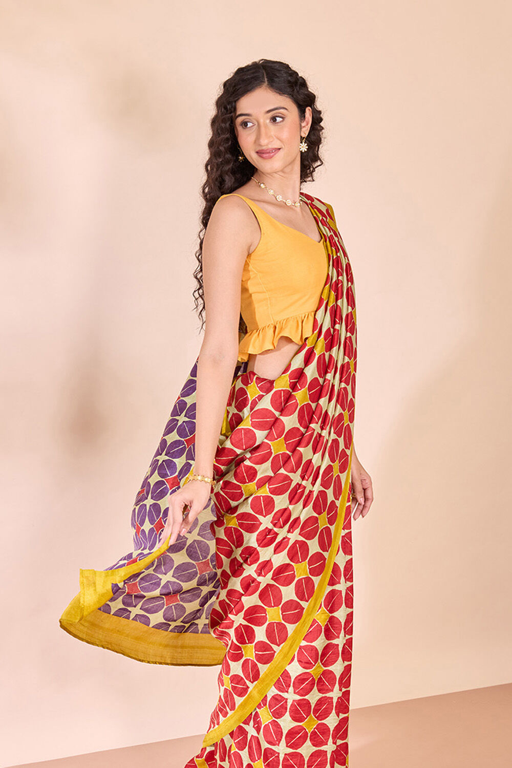 Light Green Pure Silk Block Printed Bengal Saree image number null