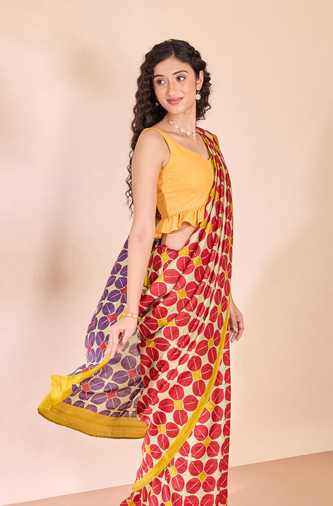 Light Green Pure Silk Block Printed Bengal Saree