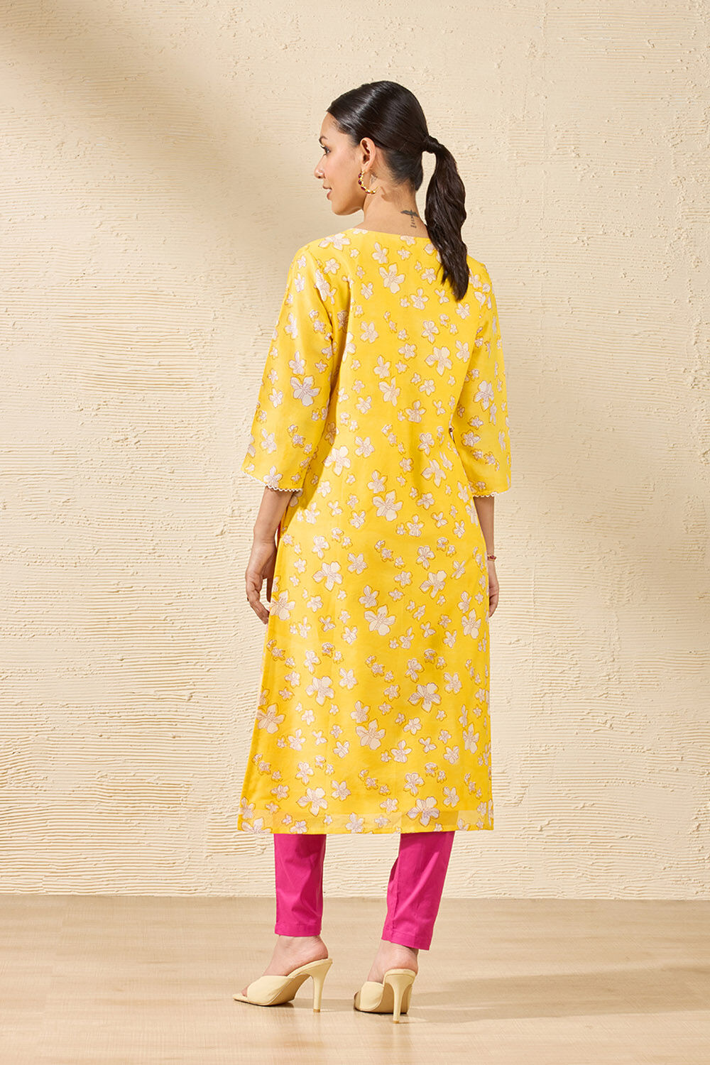 Light Yellow Sanganeri Block Printed Pure Silk Cotton Kurta image number null