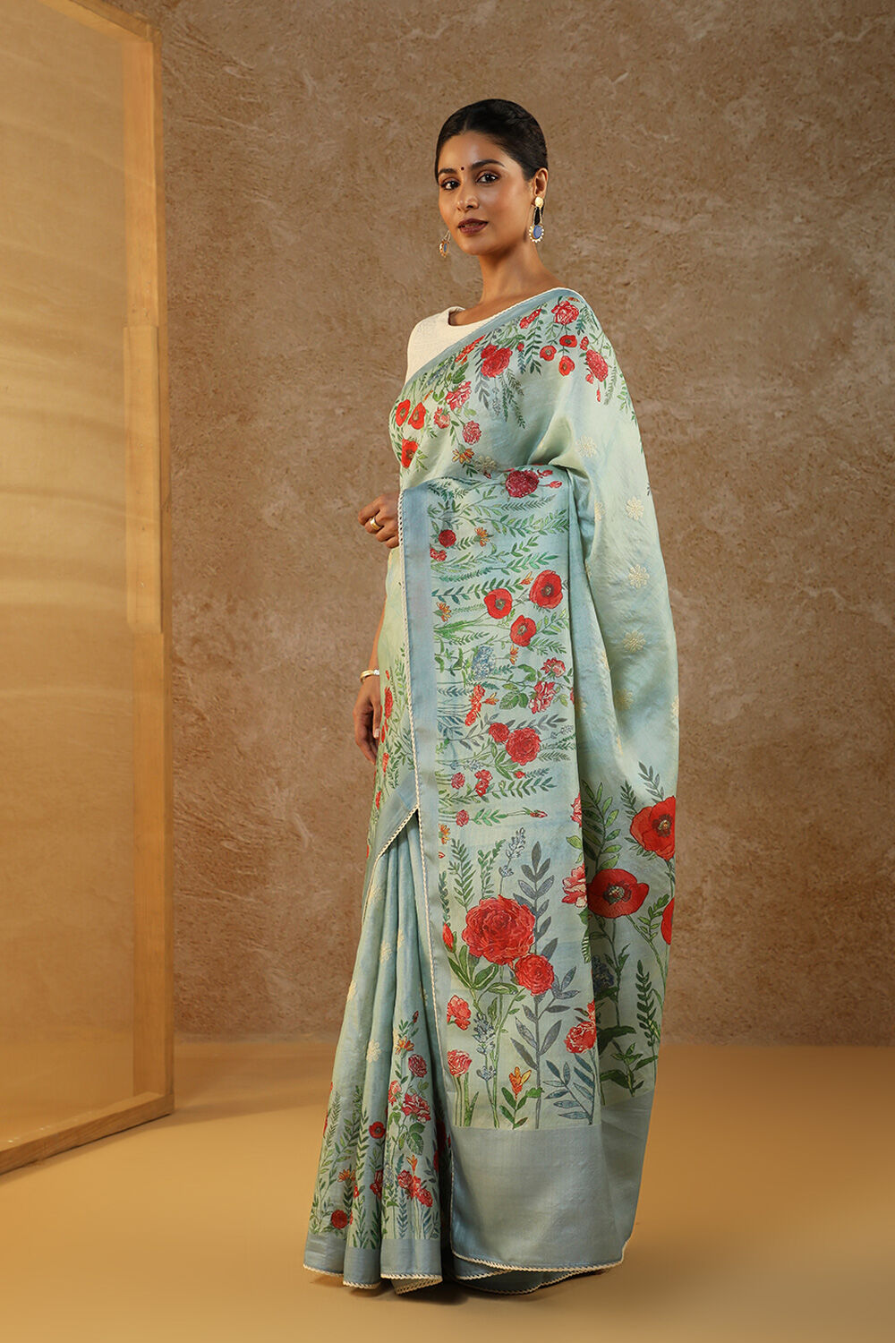 Blue Printed Pure Tussar Silk Saree image number null