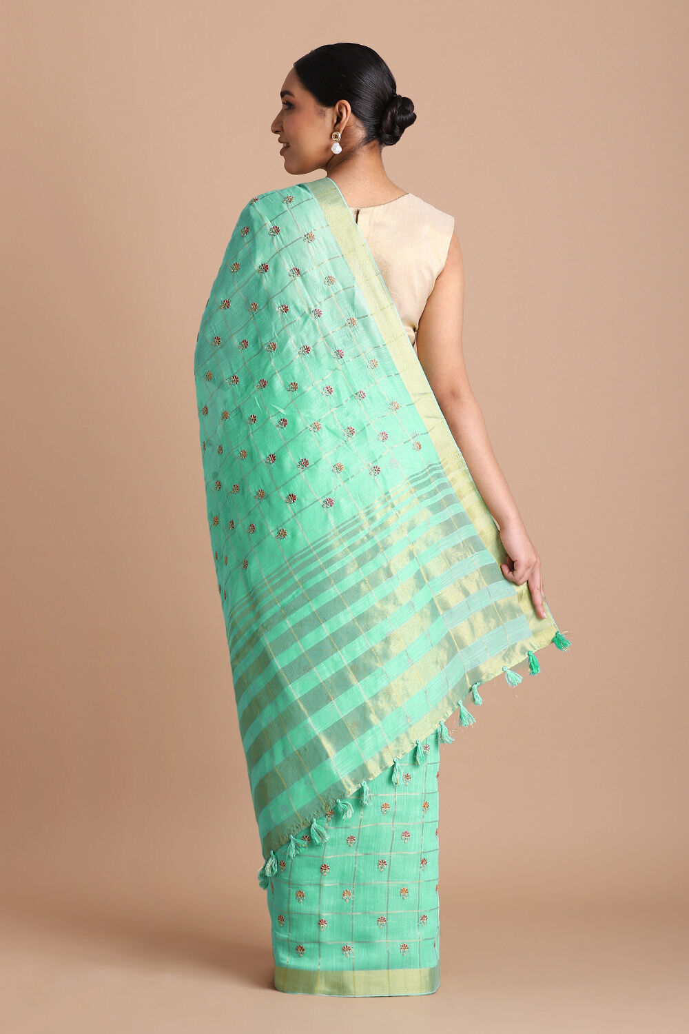 Light Pure Green Embroidered Saree image number null