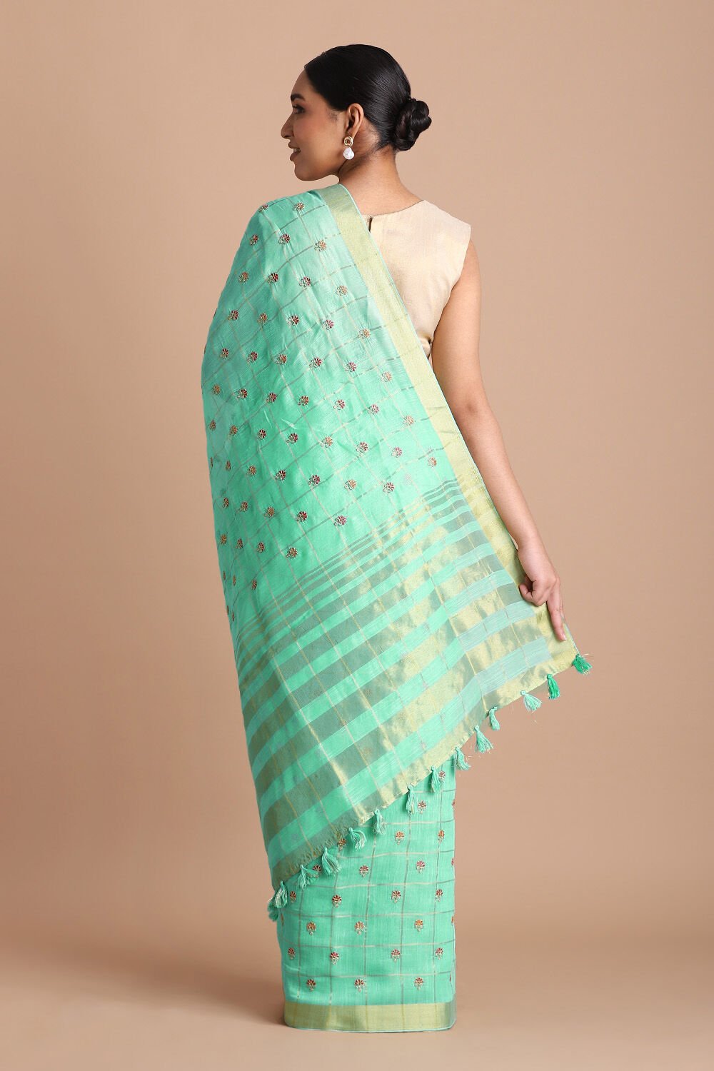 Light Pure Green Embroidered Saree image number null