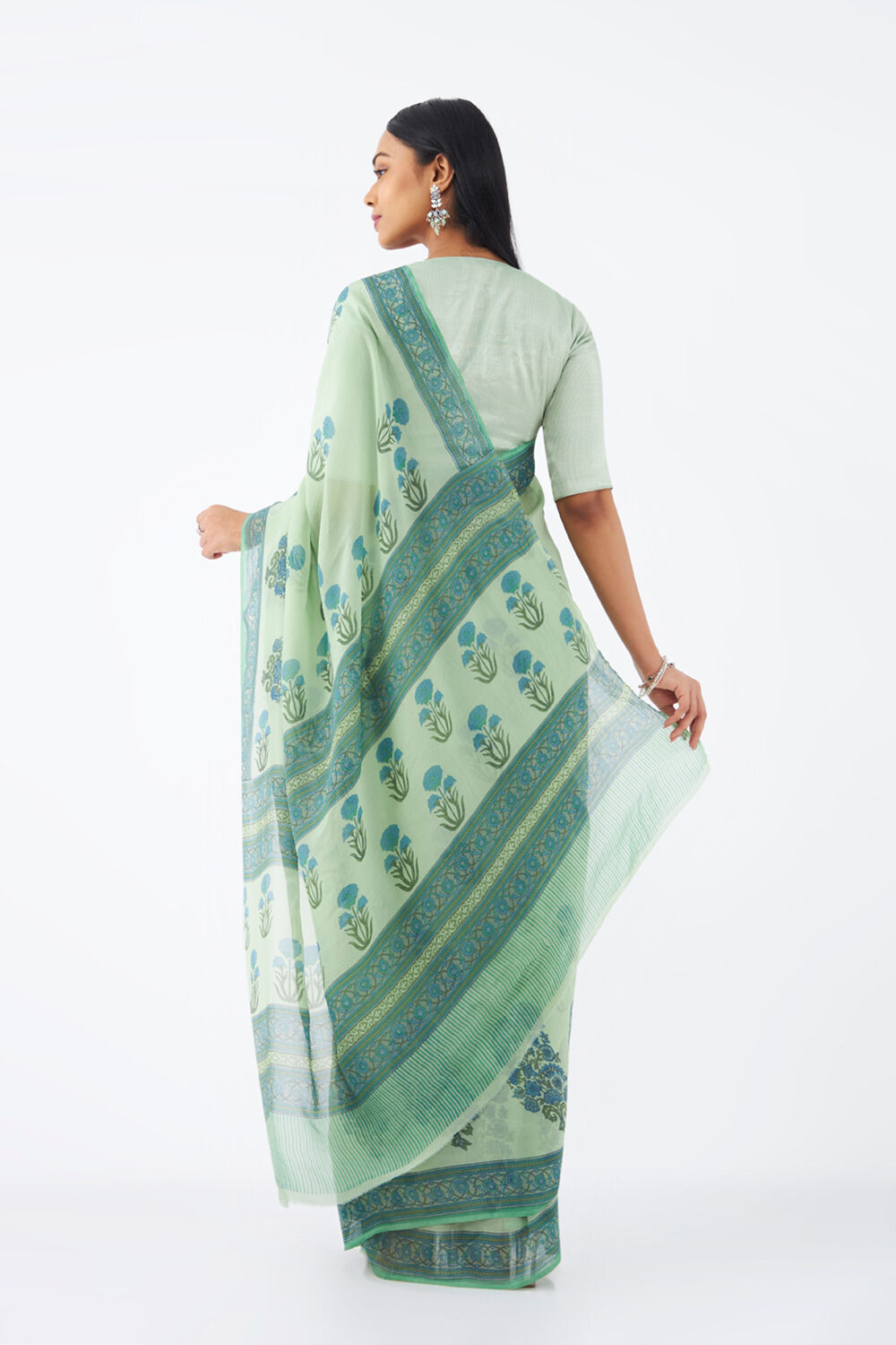 Green Viscose Organza Printed Saree image number null