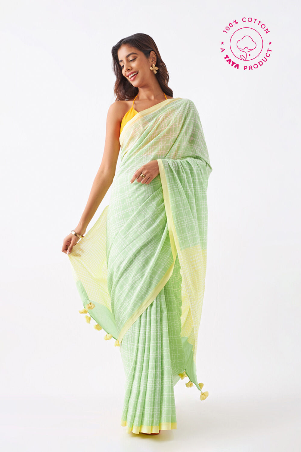 Light Green Pure Cotton Printed Saree image number null