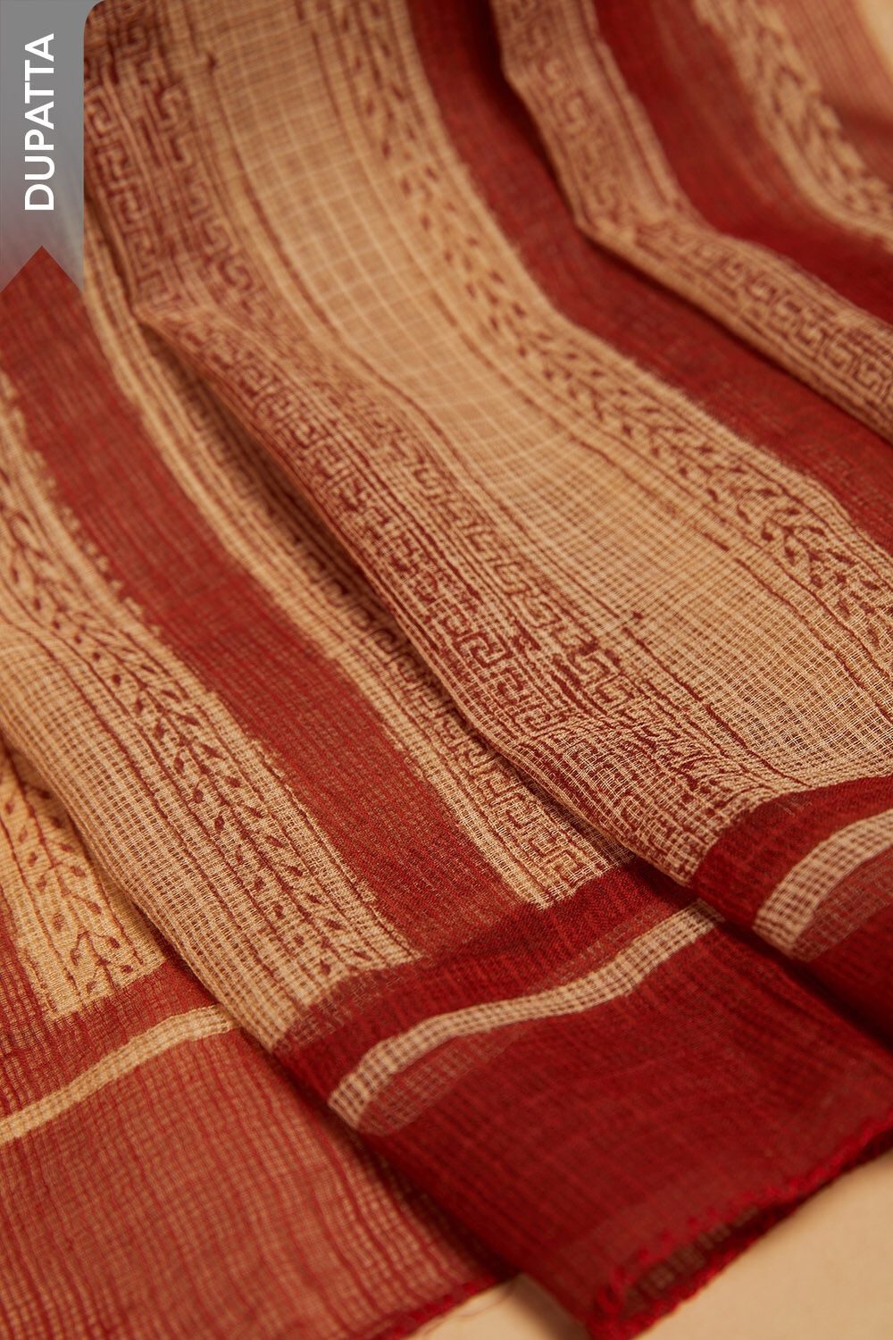 Red Bagru Block Printed Pure Cotton Unstitched Suit Set image number null