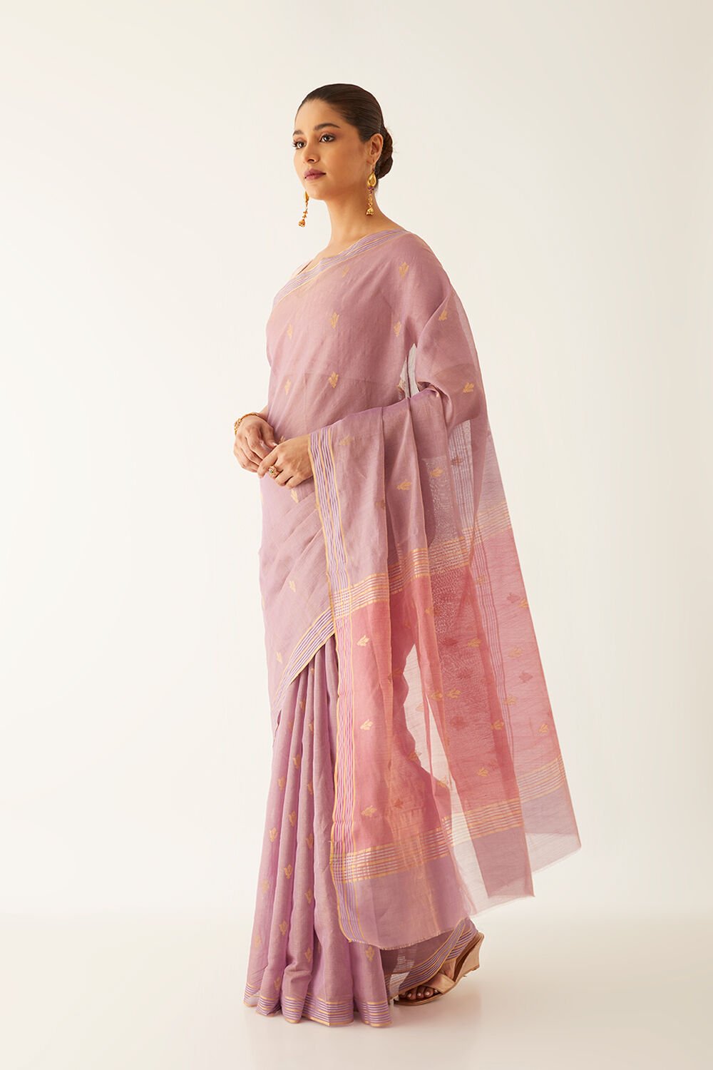Purple Pure Cotton Tissue Chanderi Saree image number null