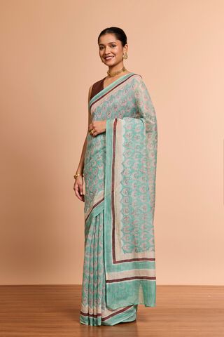Light Blue Rajasthan Pure Silk Cotton Printed Mukaish Saree thumbnail image number null