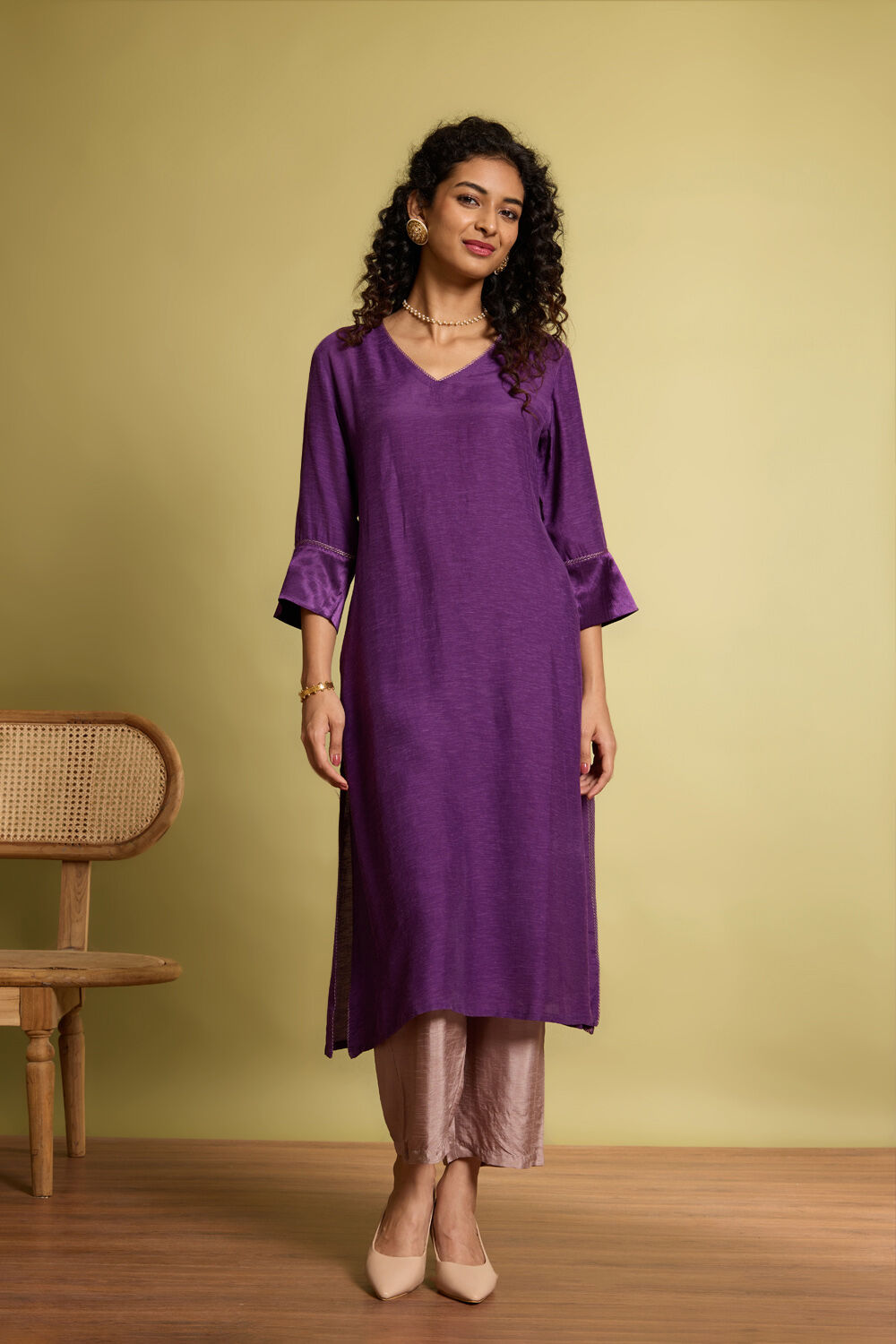 Purple Viscose Embroidered Kurta image number null