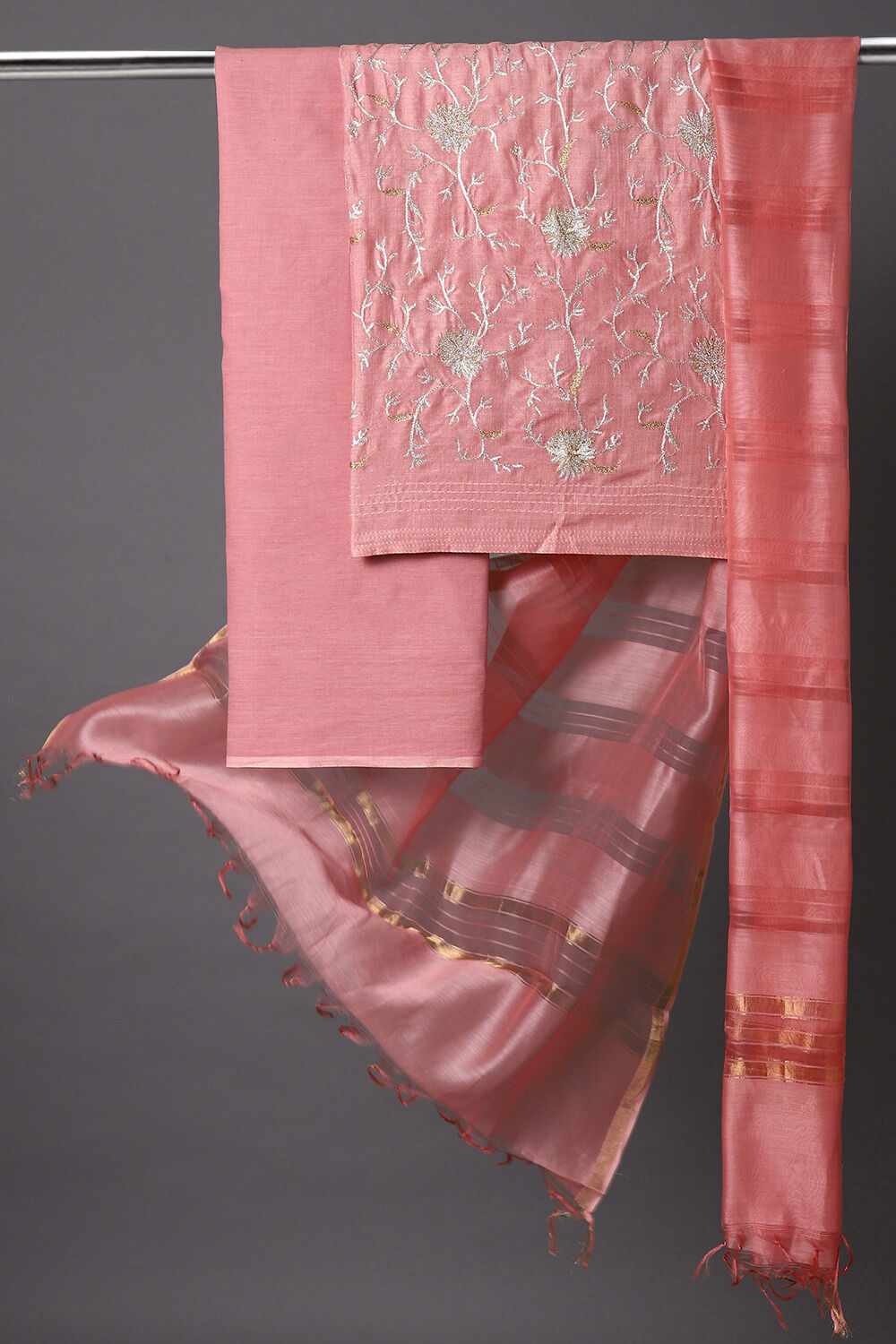 Light Pink Embroidered Tussar Suit image number null
