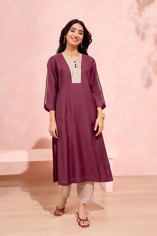 Dark Red Woven Pure Tussar Silk Kurta Set thumbnail image number null