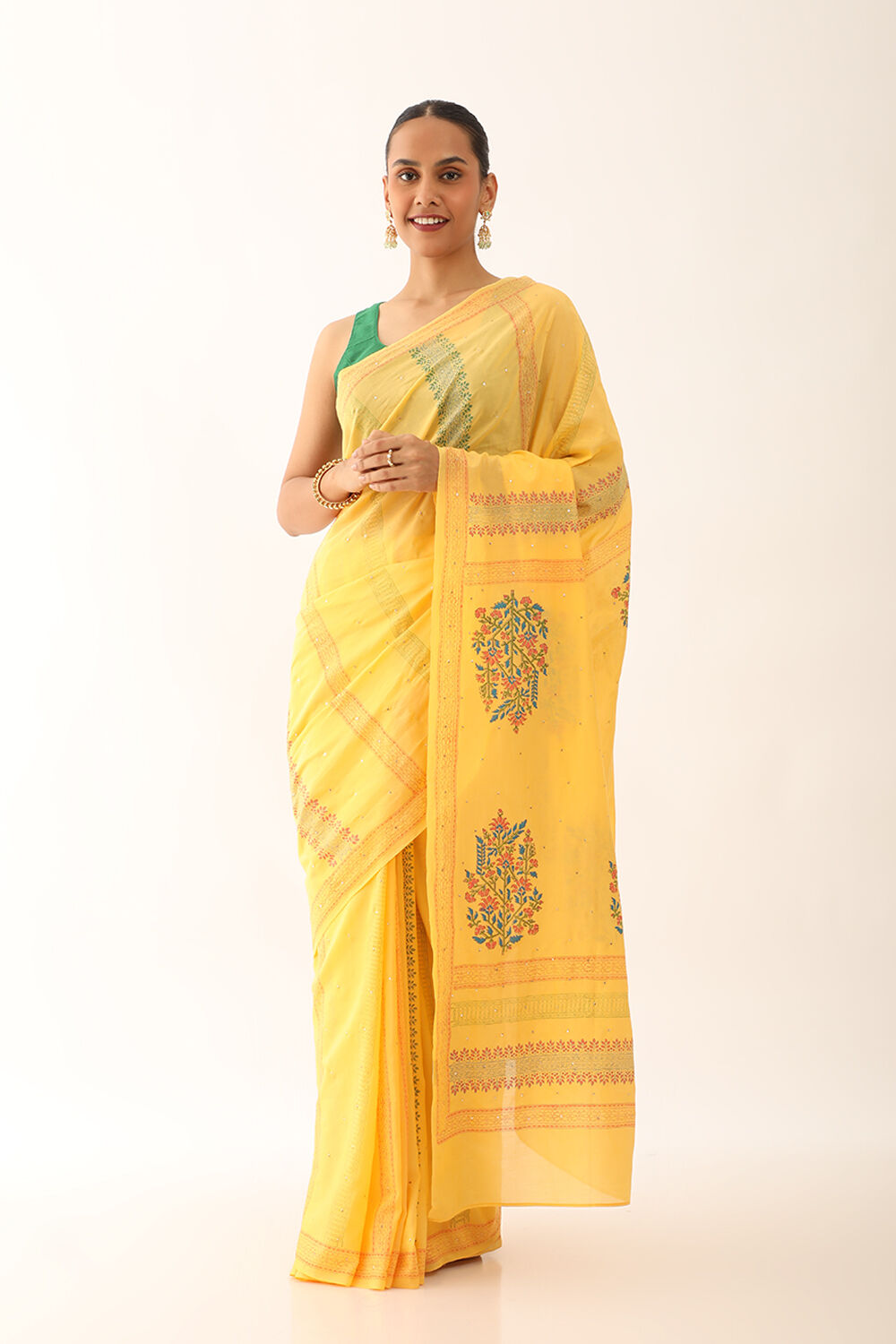 Yellow Craft Pure Silk Cotton Sanganeri Block Print Saree image number null