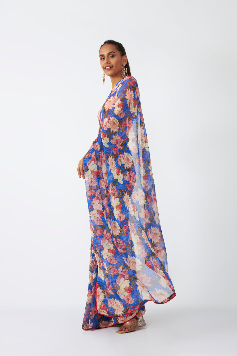 Blue Viscose Chiffon Digital Printed Saree image number null