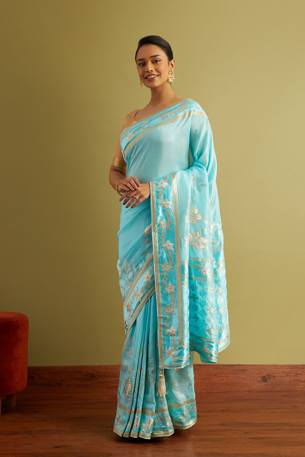 Blue Woven Viscose Luxe Saree image number null