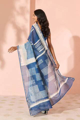Off White Block Printed Pure Silk Cotton Rajasthan Saree thumbnail image number null