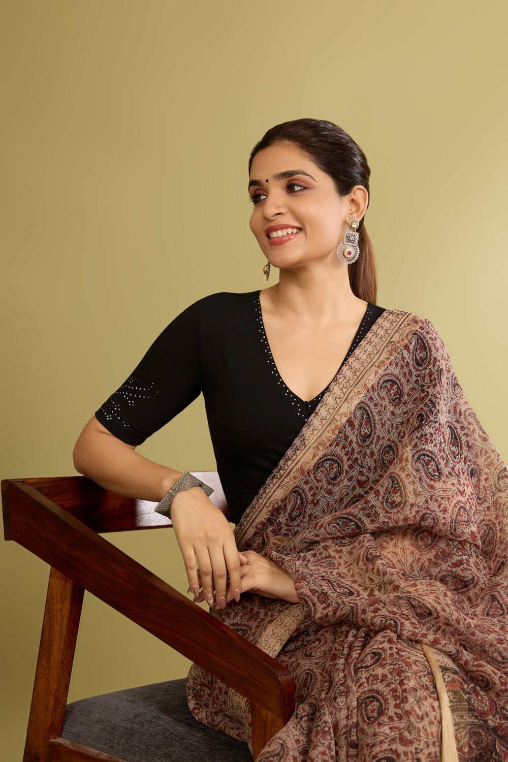 Black Cotton Lycra Mukaish Embroidery Blouse image number null