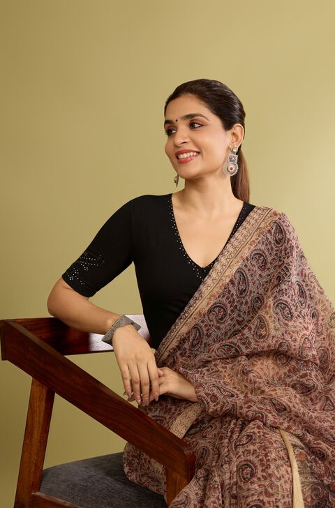 Black Cotton Lycra Mukaish Embroidery Blouse