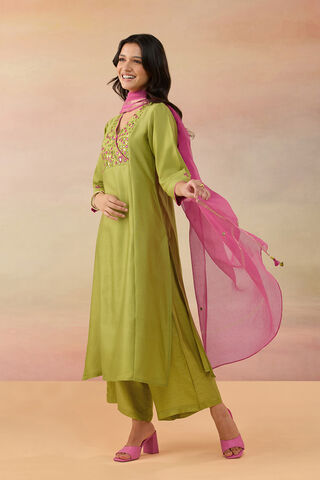 Green Pure Silk Cotton Shisha Kurta Set thumbnail image number null