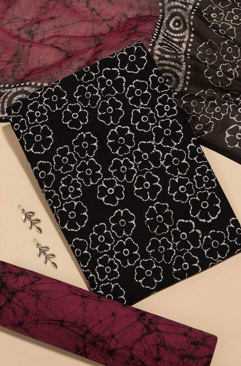 Black Pure Cotton Batik Unstitched Suit Set