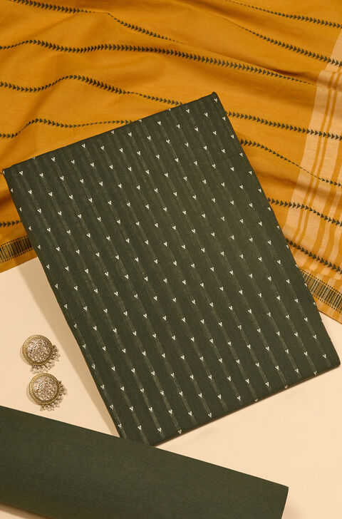 Dark Green Woven Pure Cotton Unstitched Suit Set